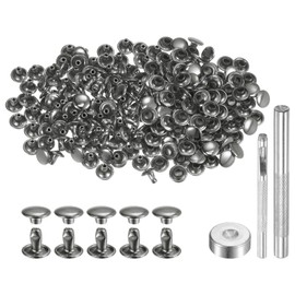 sourcing map 100 Sets Leather Rivets 6 x 8mm Metal Double Cap Rivet Snaps Studs Fasteners with 3pcs Setting Tools Rivets for Leather Craft DIY Repair Decoration, Gunmetal