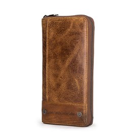Contacts RFID Blocking Genuine Leather Wallet Mens Zipper Around Purse Multifunction Card Phone Holder Coin Clutch Organizer Travel Wallet Vintage (Brown)