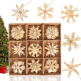 Zanfqvo 36-Piece Straw Stars Christmas Tree Decoration Set - Straw Stars Christmas Tree - Natural Straw Pendant for Christmas Tree Decoration and Christmas Decoration