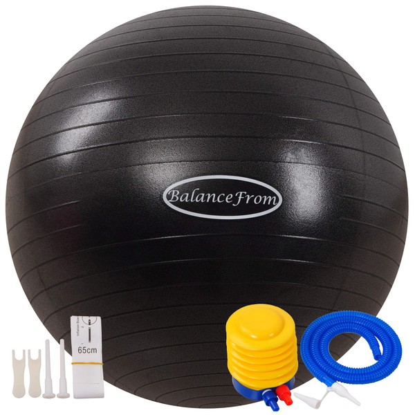 Signature Fitness Anti-Burst and Slip Resistant Exercise Ball Yoga Ball Fitness Ball Birthing Ball with Quick Pump, 2,000-Pound Capacity, Black, 18-inch, S
