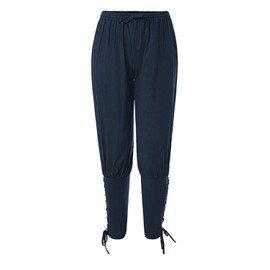 Men's Ankle Banded Pants Medieval Viking Navigator Pirate Costume Trousers Renaissance Gothic Pants (S,Navy)