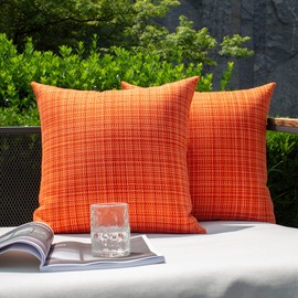 Kevin Textile Pack of 2 Decorative Outdoor Waterproof Throw Pillow Covers Stripe Pillowcases Modern Cushion Cases for Patio Couch Bench 16 x 16 Inch Orange