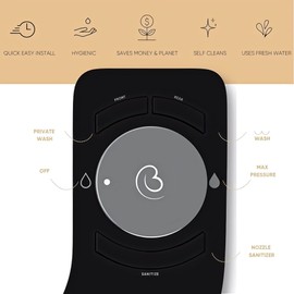 Boss Bidet Revolution Cool Water. Bidet attachment for toilet. Luxury design, bathroom bidet sprayer for toilet, auto shut off, non electric, dual nozzle, feminine wash, self cleaning. Black Tokyo.