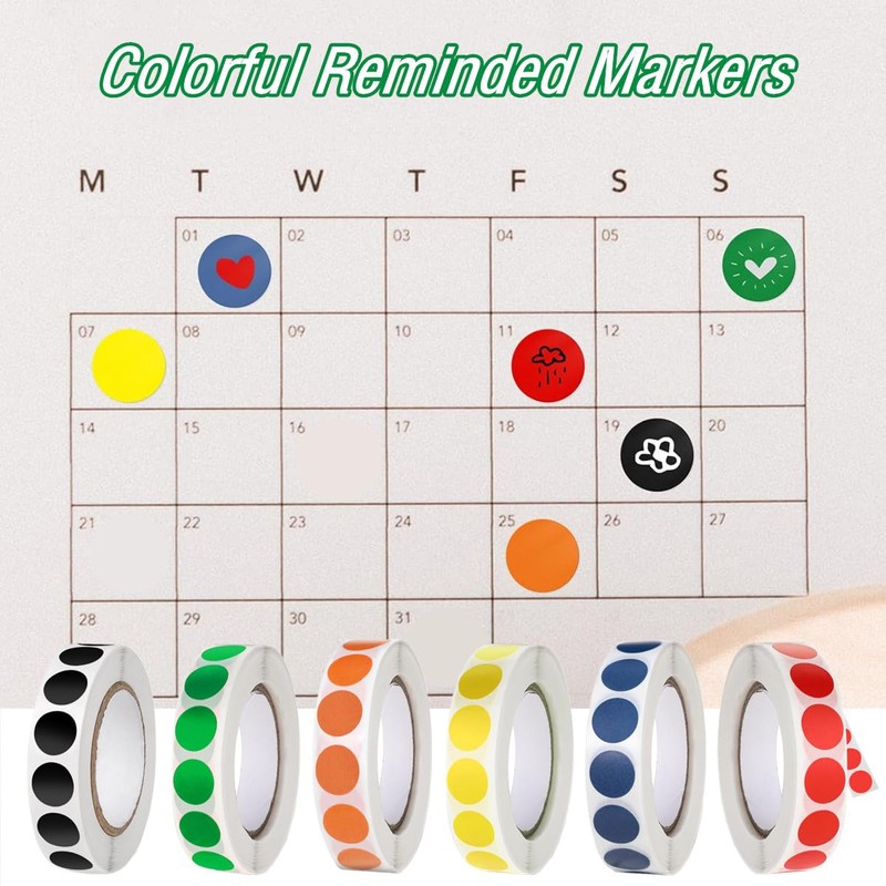 SamHeng 6000 Pcs Coloured Dot Stickers, 13mm Waterproof Circle Labels