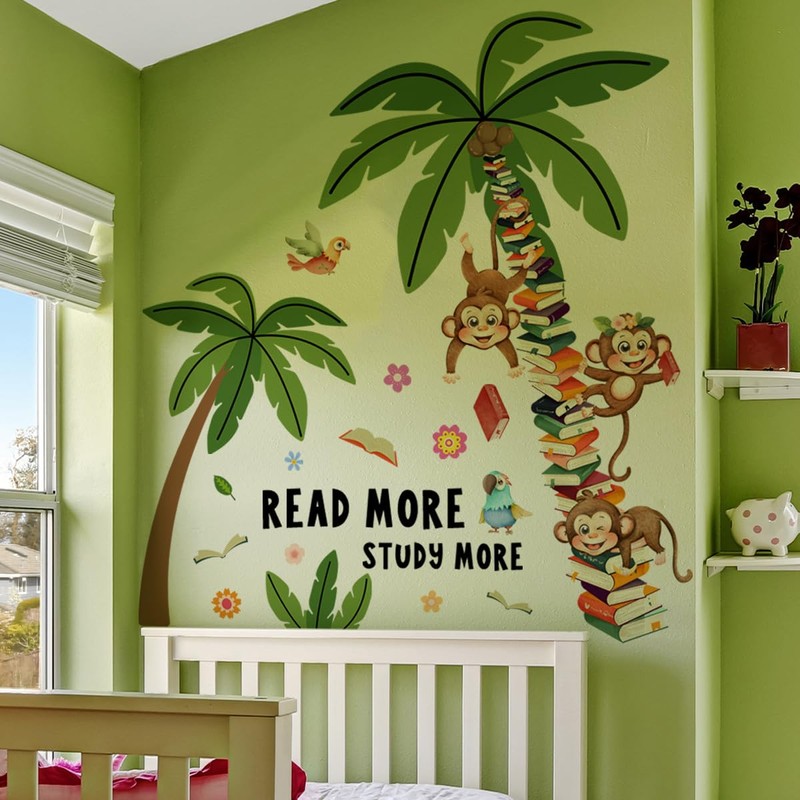 Book Tree Plants Monkey Wall Sticker, Cute Monkey Climbing on