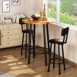 Recaceik 3 Piece Pub Dining Set, Modern Bar Table and Stools for 2 Kitchen Counter Height Wood Top Bistro Easy Assemble for Breakfast Nook Living Room Small Space Restaurant, Rustic Brown