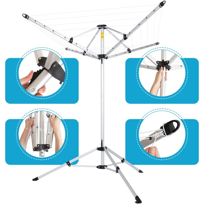 JS HANGER Drying Natural Clothes Airer Outdoor Portable 4-arm Aluminum