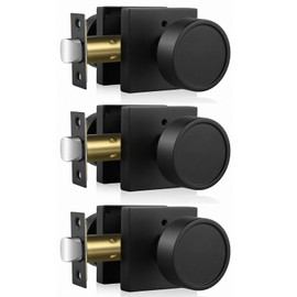 Haidms Black Interior Door Knobs, Zinc-Alloy Heavy Duty Round Matte Black Privacy Door Knobs Interior for Bedroom Modern Bathroom Door Lock Bulk(3 Pack)