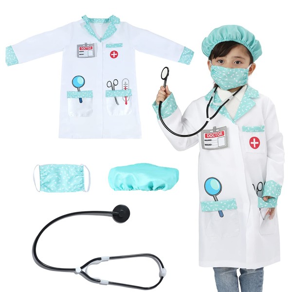 Wizland Child Role Play Costumes,Doctor Dress Up Playset Kits for Kids XS 3-5yrs