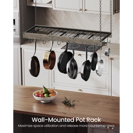 CHOEZON Hanging Pot Rack, Ceiling Wall Mounted Pot Rack for Kitchen, Industrial Style Pot Hanger with 18 Hooks, Cookware Storage Organizer, for Pots and Pans, Greige and Black TPR12BGC1