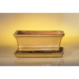 Bonsai Boy L232 8.5 x 6.5 x 3.5 in. Ceramic Bonsai Pot, Olive Green - Rectangle