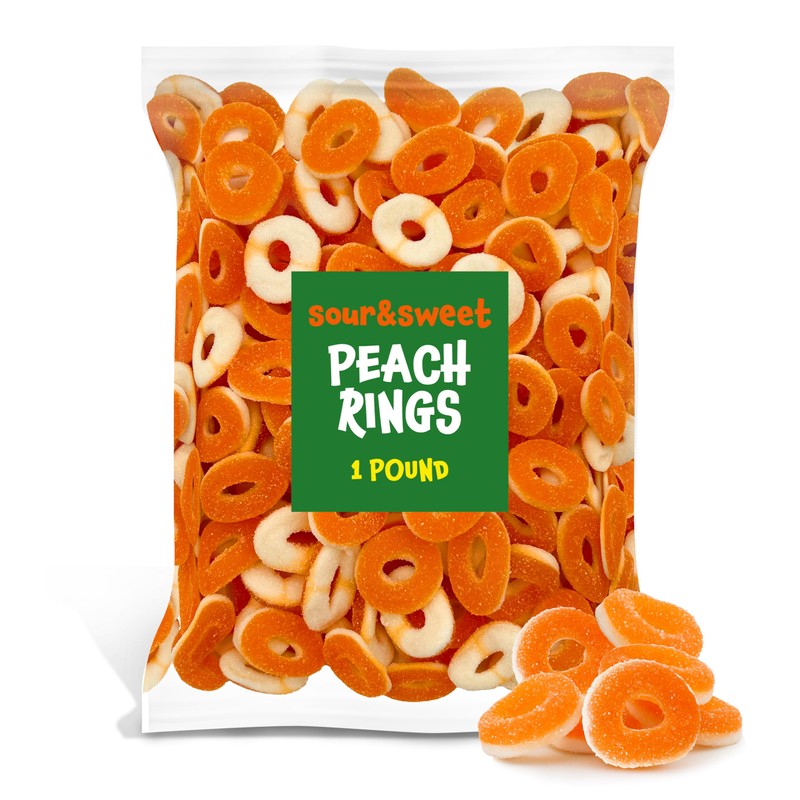 Peach Rings - 1 Pound Bag - Peach Gummy Candy