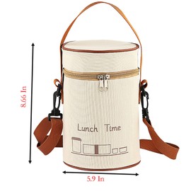 YIKANGHENG 3.9L Thickened Round Khaki Reusable Insulated Lunch Bag for Women and Men Travel Picnic, Vacuum Cup, and Lunch Box (Large)