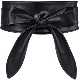 Glamorstar Wrap Belts for Women Dresses Wide Leather Cinch Tie Knot Waist Belts Black 108.3IN/275CM
