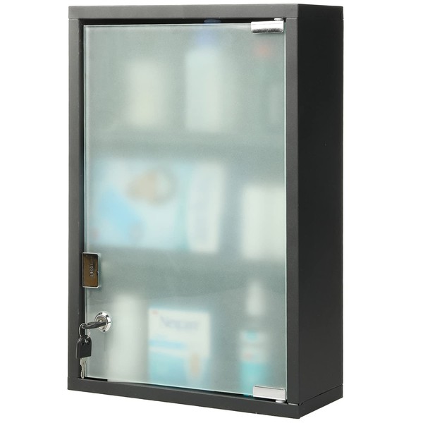 MyGift 18-Inch Bathroom Medicine Cabinet Wall Mounted Metal Storage Cabinet with 3 Shelves Locking Glass Door & Keys