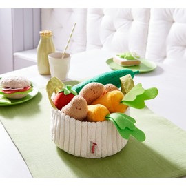 HABA Biofino Vegetable Basket - Soft Plush Pretend Play Food Includes Carrier, Cucumber, Tomato, 2 Carrots and 3 Potatoes for Ages 3+