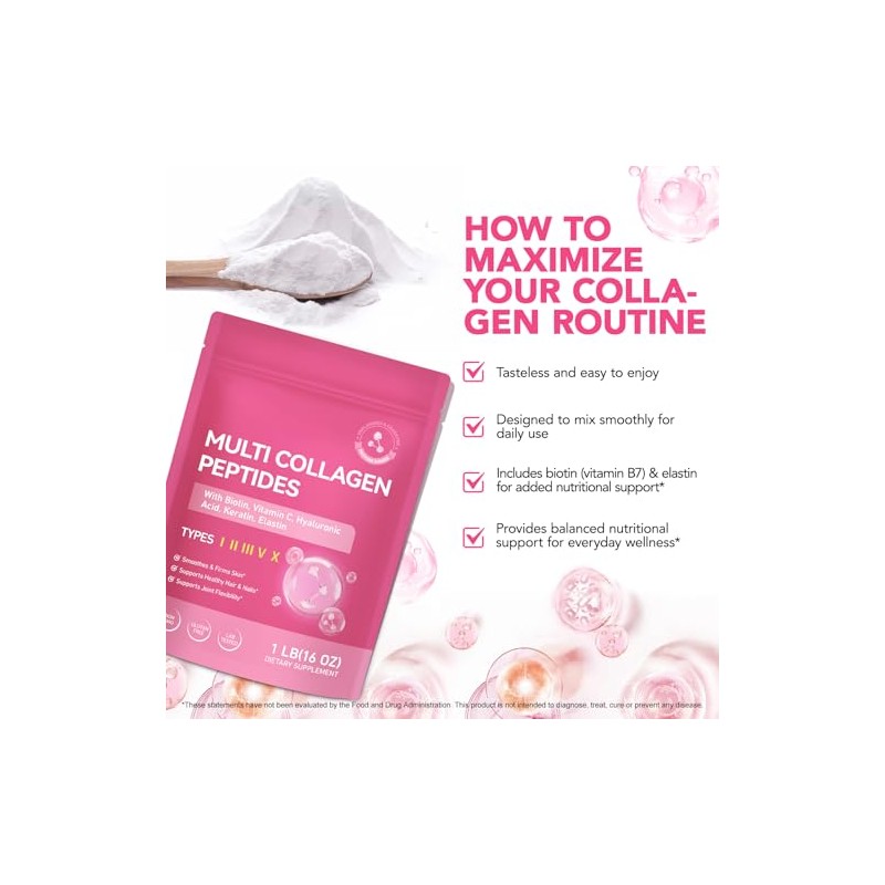 Multi Collagen Peptides Powder 454G- Hydrolyzed for Better Absorption, Unflavored