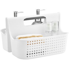 ALINK Plastic Shower Caddy Basket, Portable Divided Cleaning Supply Storage Organizer with Handle for College Dorm Bathroom (white)