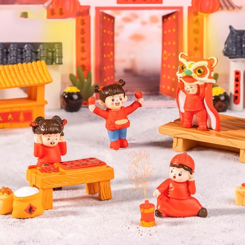 Pinenjoy 21Pcs Miniature Chinese New Year Figurines Mini Spring Festival