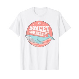 Womens Sweet Summertime Whale Beach Ocean Tropical Hibiscus T-Shirt