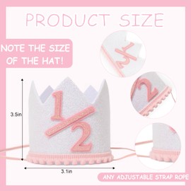 1/2 Birthday Party Hat Decorations - Baby Girl Half Birthday Headwear - Boho Natural Birthday Hat For Kids - 6 Month Birthday Glitter Crown For Babies - Kids Party Photo Booth Prop Hat