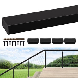 Gyykzz 6'6" Stainless Steel Handrail Black, Rectangular Handrail Flat Top Rail for Indoor Outdoor Deck Stair Cable Railing System, Black Handrail with 4 Nylon End Cap for Indoor Stairs DIY Balustrade