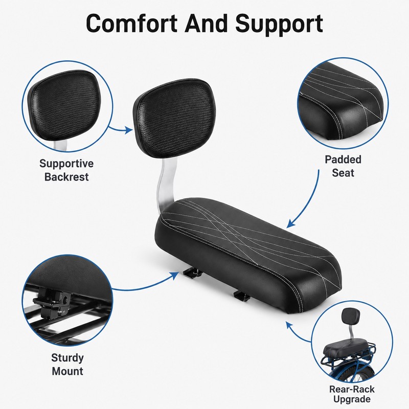 Rear Bicycle Child Seat with Backrest, Kids Bike Saddle for