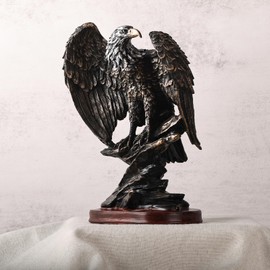oliruim 9.8" H Eagle Statue Bronze Bald Eagle Sculpture for Home Decor, Living Room, Bookshelf, Stone Eagle Office Decor Statue, Bronze Gifts for Men