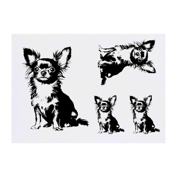 4 x 'Long Haired Chihuahua Sitting' Temporary Tattoos - Water