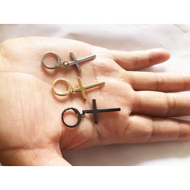 3 Pairs Stainless Steel Hinged Cross Drop Dangle Earrings for Men Women,Hypoallergenic