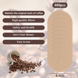 600pcs Filter Papers Unbleached Coffee Filter Papers 64mm Round Coffee Filters Papers Filters Compatible with Espresso Coffee Makers (White)