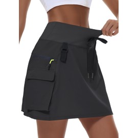 MIVEI Women's Hiking Cargo Skort Skirt High Waisted Golf Dressy Casual with Zipper Pockets Workout Sport Quick Dry Skirts, Black, Small