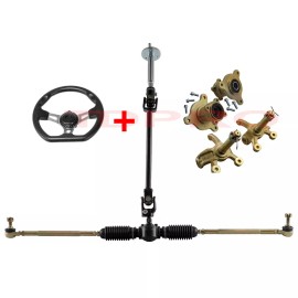 Unbranded Go Kart Steering Knuckle 3 Stud Wheel Hub Kit Gear Rack Pinion Shaft ATV Quad