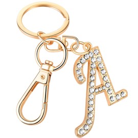 AlphaAcc Keychain for Women Purse Charms for Handbags Crystal Alphabet Initial Letter Pendant with Key Ring,Letter A