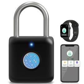 Fingerprint Padlock, Pothunder Smart Padlock, Locker Lock, Fingerprint Lock with APP Unlock, USB Rechargeable, Suitable for Gym Locker, Door(Black)