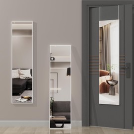 ANYHI Over The Door Mirror, 47" x 12" White Door Mirror Full Lenth, 2 Hooks, Door Mount or Wall Mount, for Bedroom, Living Room, Bathroom