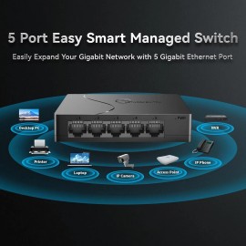 Goalake 5-Port Gigabit Easy Smart Managed Switch – Compact Network Hub