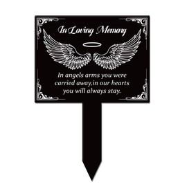 GLOBLELAND Rectangle Shaped Wings Garden Stake Memorial Remembrance Plaque Stake for Cemetery Acrylic Grave Stake Waterproof Sympathy Garden Stake for Yard Grave Cemetery