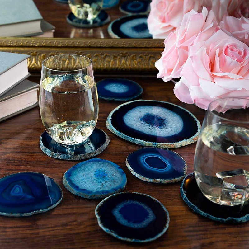 Blue Agate Coasters Set for Coffee Table (Blue 2PK)