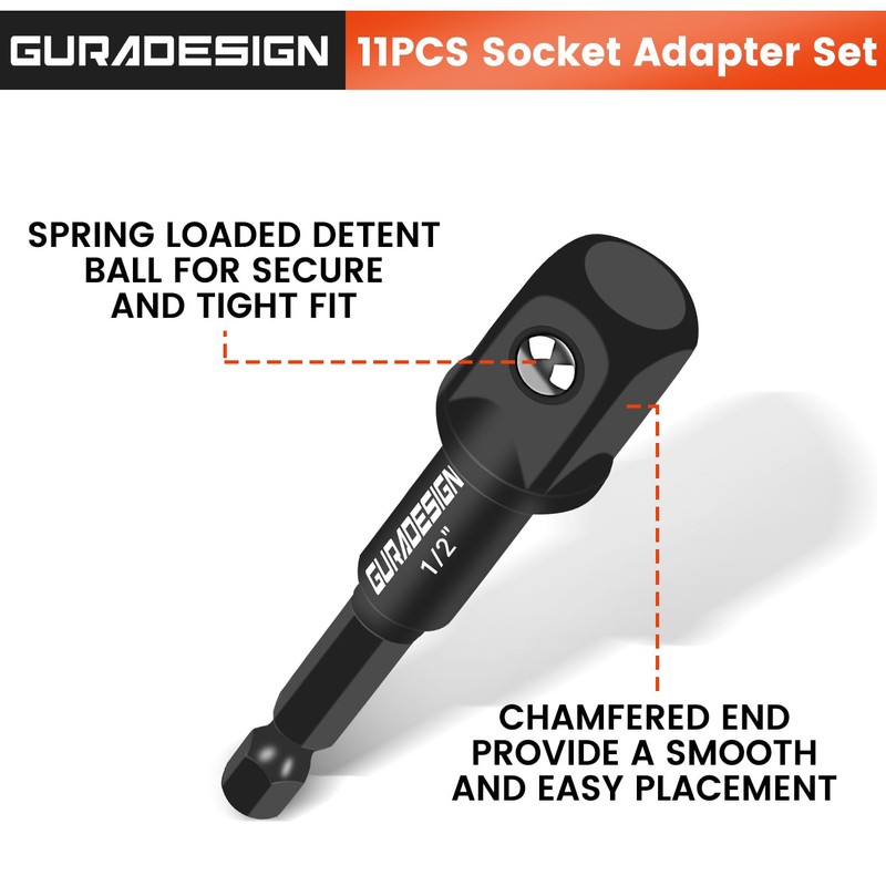 GURADESIGN 11-Piece Impact Socket Adapter Set for Drill, 3-Inch and