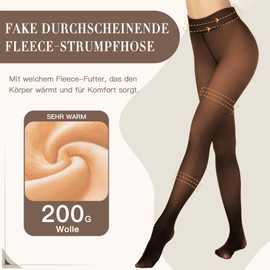 Aaronano Women's Translucent Tights False Translucent Wool Lining Warm Tights Winter Tights Thickening, 1 pair of caramel