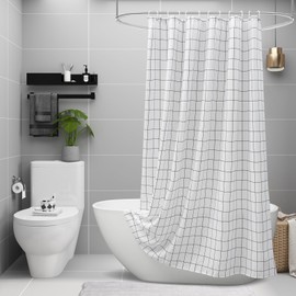 AooHome Black and White Extra Long Shower Curtain, Polyester Durable Geometric Check Design Bathroom Curtain with Hooks, Heavy Duty, Weighted Hem, 72 Width x 75 Height Inch