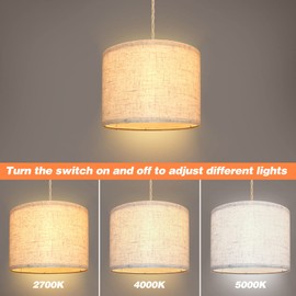 KUAUGST Plug in Pendant Light, Hanging Lights with Plug in Cord, Hanging Lamp with 15ft Hemp Rope, On/Off Switch, Beige Linen Shade, Light Fixture for Bedroom, Living Room, Dining Table 2 Pack