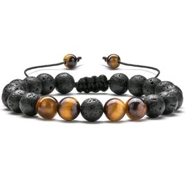 Textiles 4 Home Lava Stone Bracelet Adjustable Essential Oil Anxiety Stress Ladies Men Gift Boxed (Tigers eye)