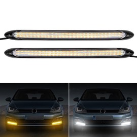 AUTOXBERT LED Car Daytime Running Light Strip, 2Pcs DRL Turn Signal Lights for Car Front Bumper Headlight, 13.6 Inches Waterproof White Yellow Brake Sequential Indicator Lamps