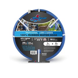 BluSeal Hot/Cold Water Rubber Garden Hose, 100% Rubber, Ultra-Light, Super Strong, 500 PSI, 50F to 190F Degrees, High Strength Polyester Braided (5/8" x 15')
