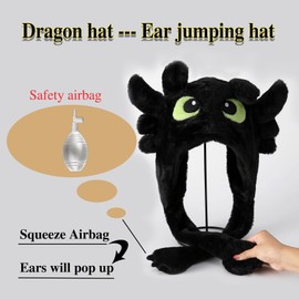Guturris Cute Dragon Hat Animal Hat with Moving Ears Jumping Hat Party Hat Novelty Funny Hat for Adults Children, Black
