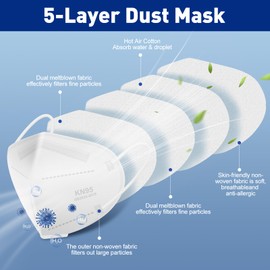ctc connexions 60 Pack KN95 Face Mask 5-Ply Cup Dust Face Mask Filtration Efficiency ≥95% with Elastic Ear Loop and Nose Bridge Clip Individually Packaged(White)