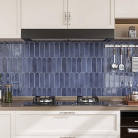 CRE8TIVE Blue Grey Wall Tiles Long Fish Scale Peel and Stick Wall Tiles Marble Effect Stick on Tiles Waterproof 3D Effect Splashback for Kitchen Bathroom Tiles for Fireplace 30.5cm x 30.5cm 4PCS