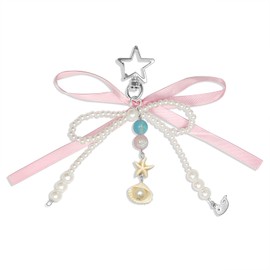 Nalefow Cute Pink Pearl Bow Keychain Fuzzy Dog Cat Keychains Aesthetic Y2K Bag Charm Key Chains Accessories for Car Keys Bags (Pink Ocean)